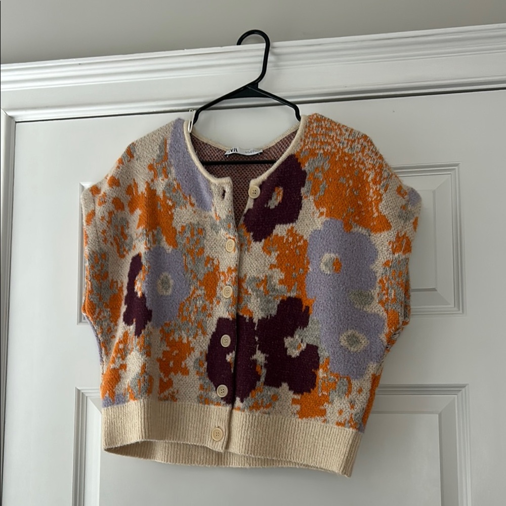 Floral Knit Button-Up Vest
